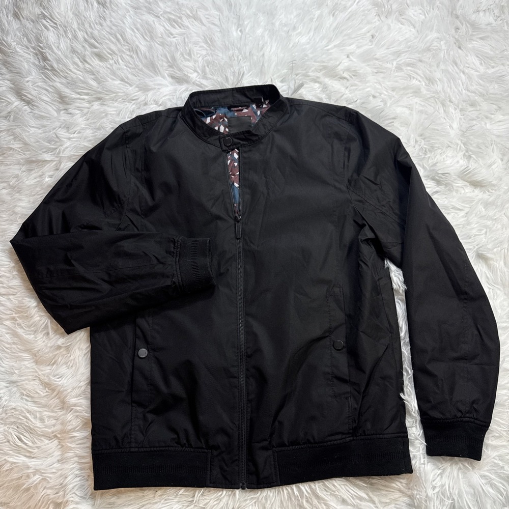 TED BAKER Bomber Jacket Men 5 US XL Slim Fit Black Softshell Light Graphic Lined